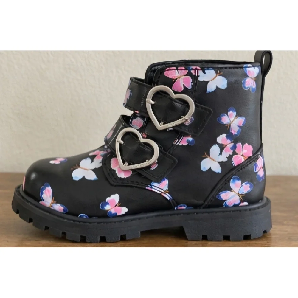 CARTER'S Girls Butterfly Heart Buckle Combat Boots Black Size 5